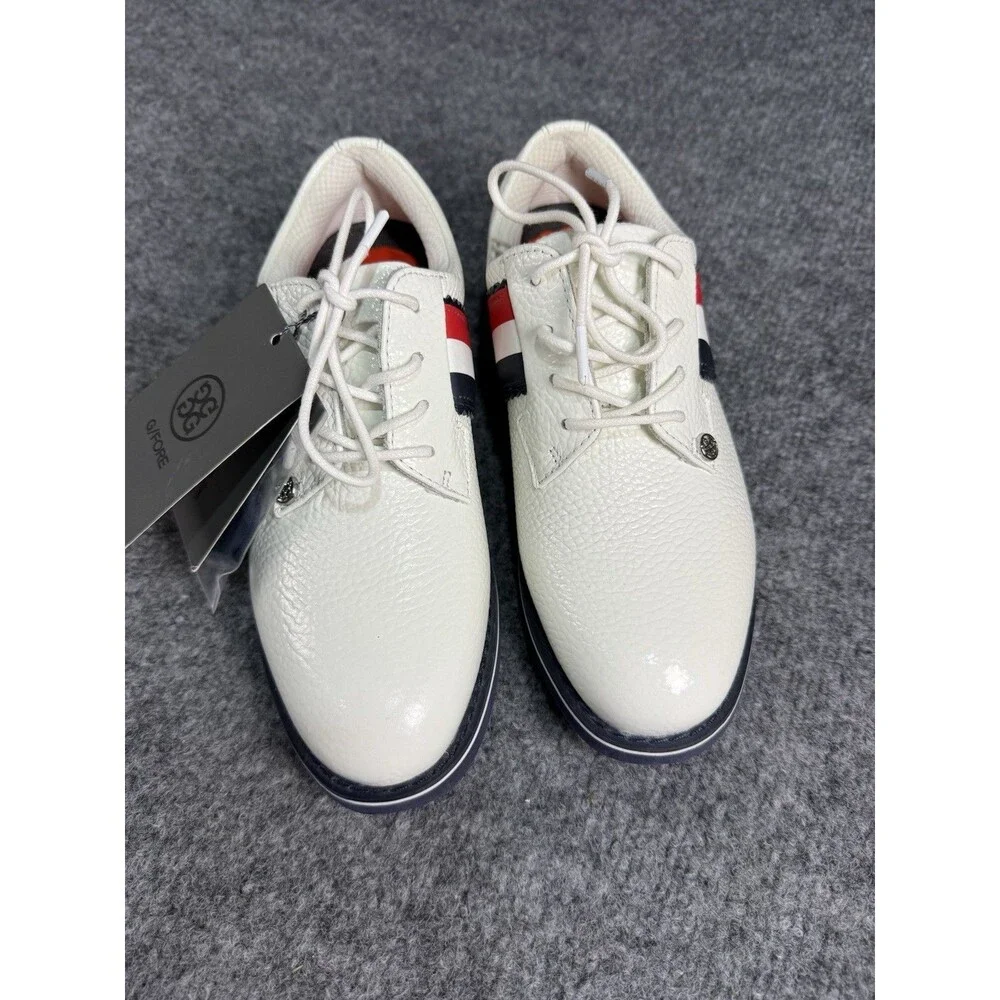 G/FORE G.112 Women’s Leather Saddle‑Stripe Golf Shoes–White/Navy/Red–Sz 5.5 New